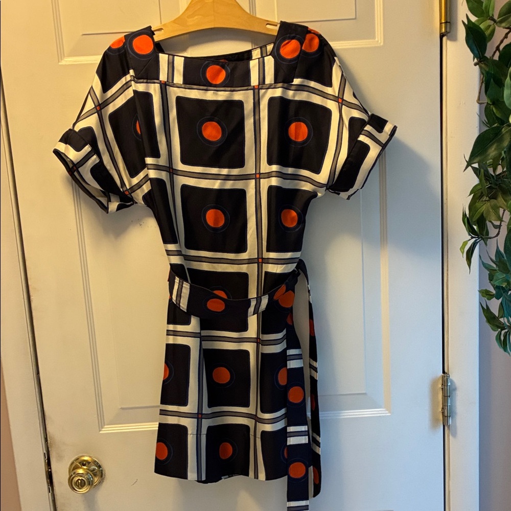 Banana Republic Black and Orange Geometric Mini Dress with belt.